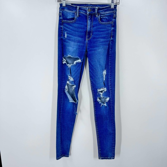 American Eagle Outfitters Distressed High Rise Jegging Medium Wash Jean Size 2 - Picture 1 of 9